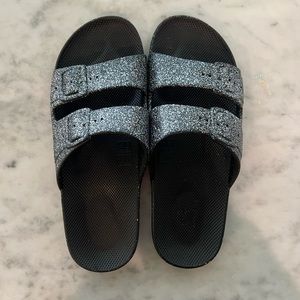 Black glitter Freedom Moses slides